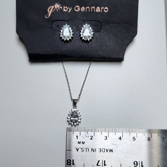 g by Gennaro Pear Shape Teardrop Faux Diamond Earrings & Necklace Set - Picture 9 of 10